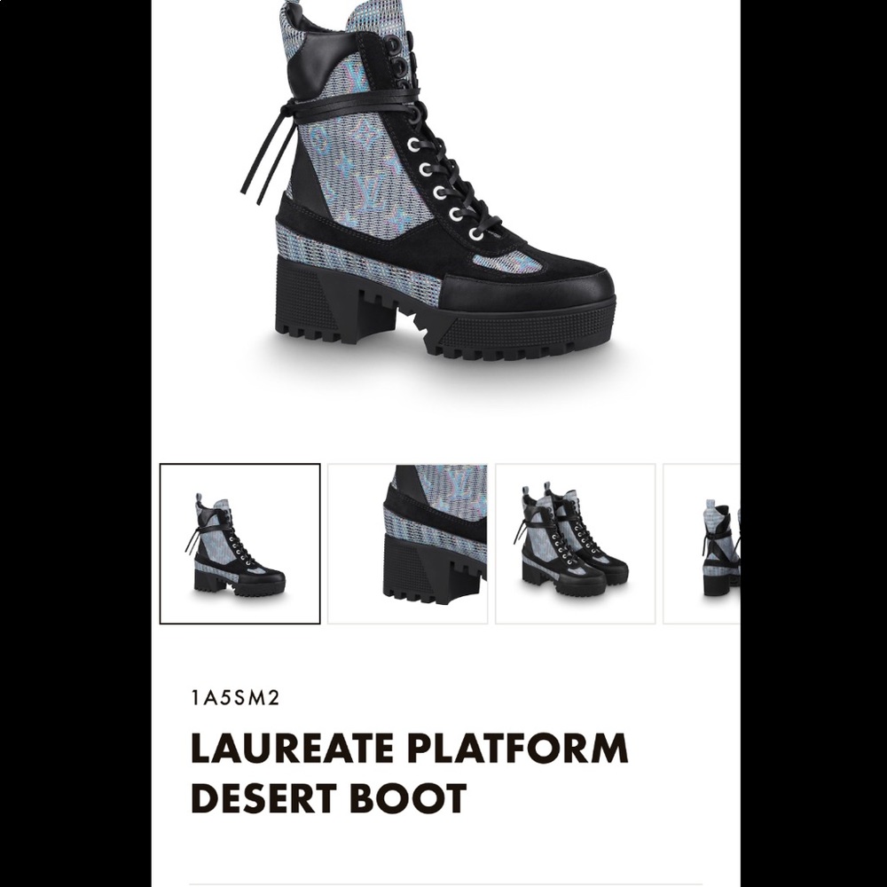 RARE Louis Vuitton Black Iridescent Monogram Combat Boots Size 39 - Picture 2 of 4